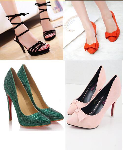 Many different kinds of shoes.
