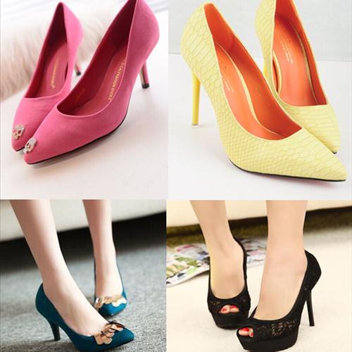 Many different kinds of shoes.
