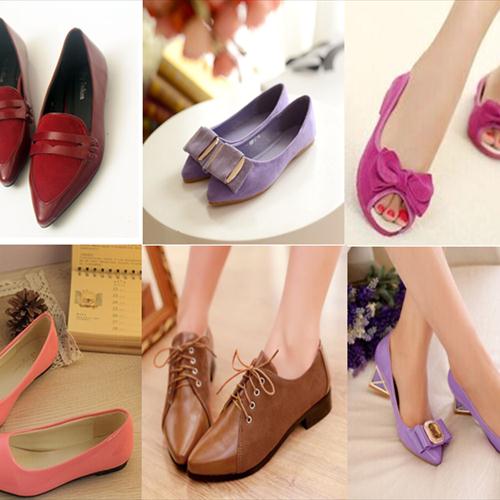 Many different kinds of shoes.